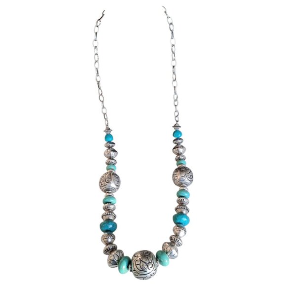 Chico's Turquoise & Silver Chunky Native American Style Necklace - Picture 2 of 6